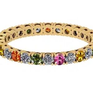 1.92 Ctw VS/SI1 Multi Stone Sapphire & Diamond 14K Yellow Gold Entity Band Ring